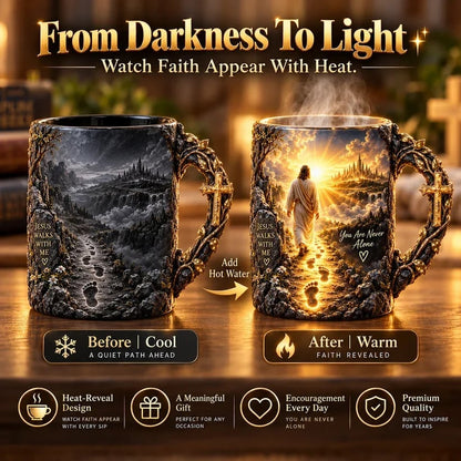 🔥✝️ Final Day – 49% OFF! Jesus Walks With Me Heat-Reveal Mug ☕✨ A Daily Reminder You're Never Alone ❤️