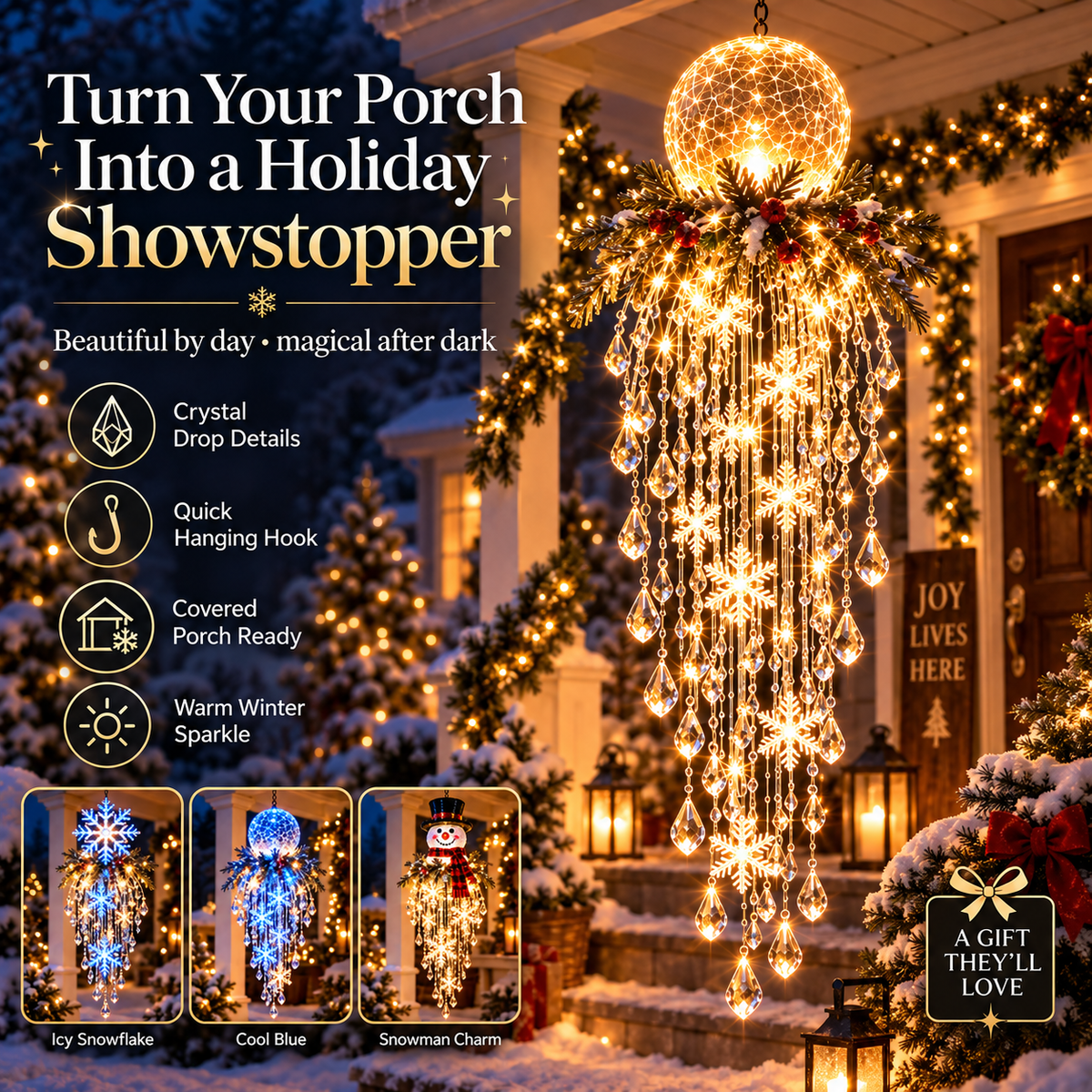 Hanging Snowflake & Crystal LED Porch Décor