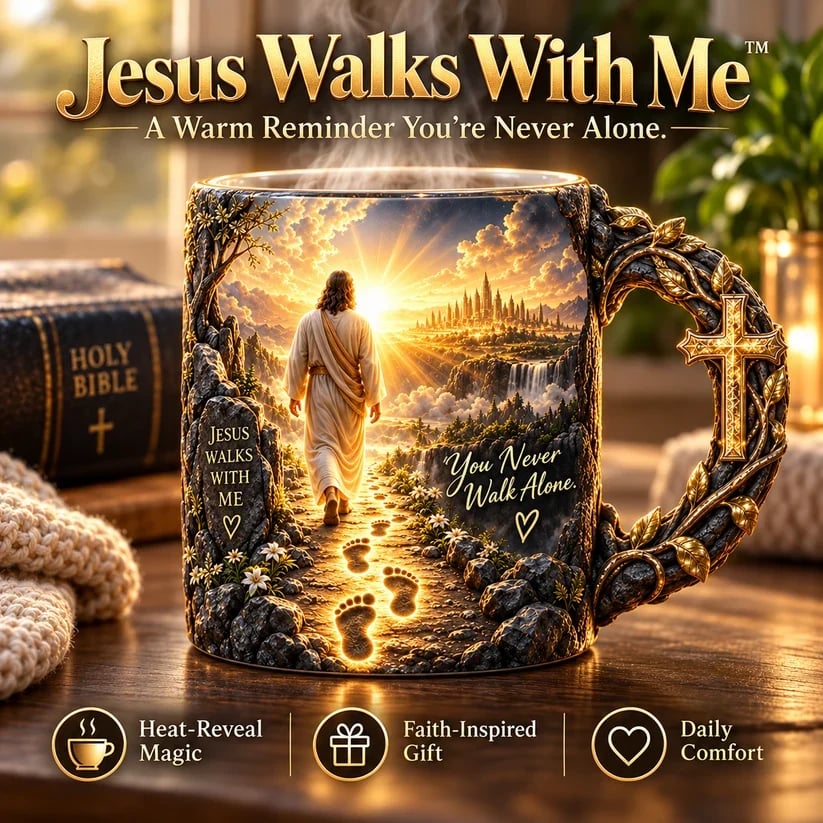 🔥✝️ Final Day – 49% OFF! Jesus Walks With Me Heat-Reveal Mug ☕✨ A Daily Reminder You're Never Alone ❤️
