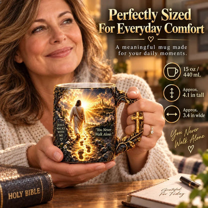 🔥✝️ Final Day – 49% OFF! Jesus Walks With Me Heat-Reveal Mug ☕✨ A Daily Reminder You're Never Alone ❤️