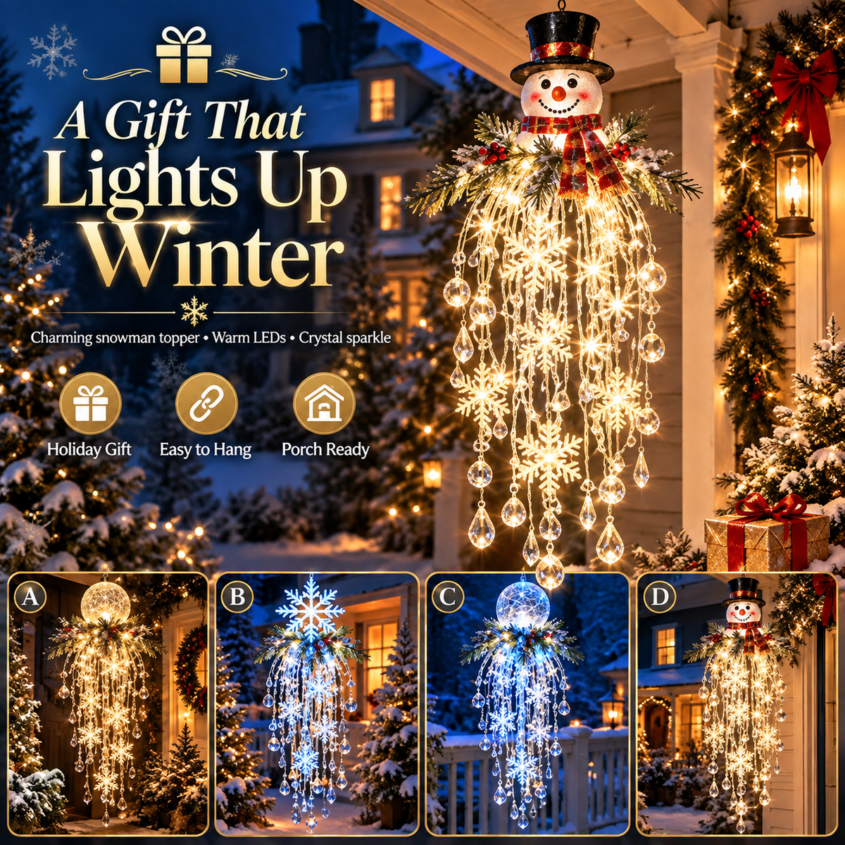 Hanging Snowflake & Crystal LED Porch Décor