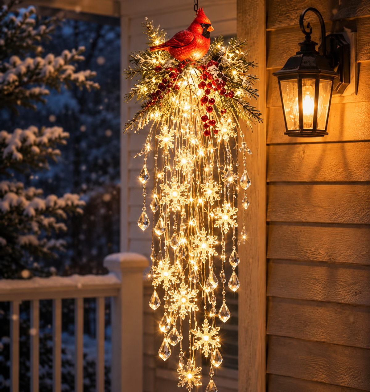 Hanging Snowflake & Crystal LED Porch Décor