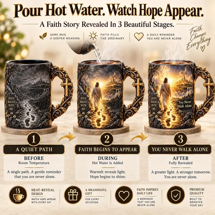 🔥✝️ Final Day – 49% OFF! Jesus Walks With Me Heat-Reveal Mug ☕✨ A Daily Reminder You're Never Alone ❤️