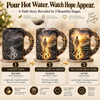 🔥✝️ Final Day – 49% OFF! Jesus Walks With Me Heat-Reveal Mug ☕✨ A Daily Reminder You're Never Alone ❤️