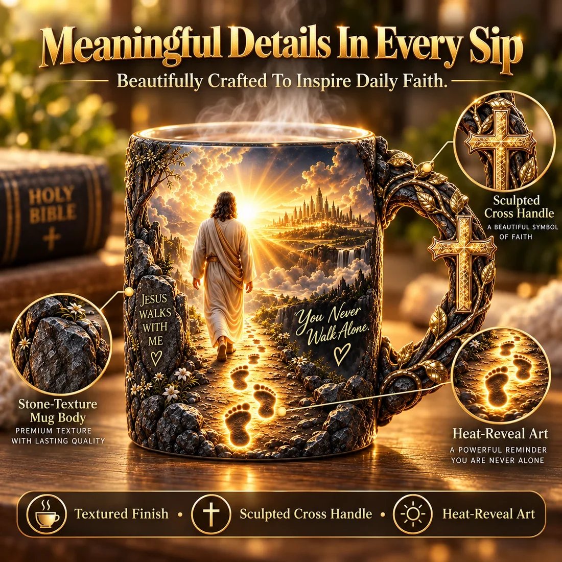 🔥✝️ Final Day – 49% OFF! Jesus Walks With Me Heat-Reveal Mug ☕✨ A Daily Reminder You're Never Alone ❤️