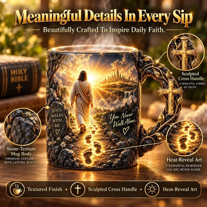 🔥✝️ Final Day – 49% OFF! Jesus Walks With Me Heat-Reveal Mug ☕✨ A Daily Reminder You're Never Alone ❤️